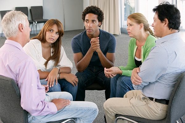 A group of people talking